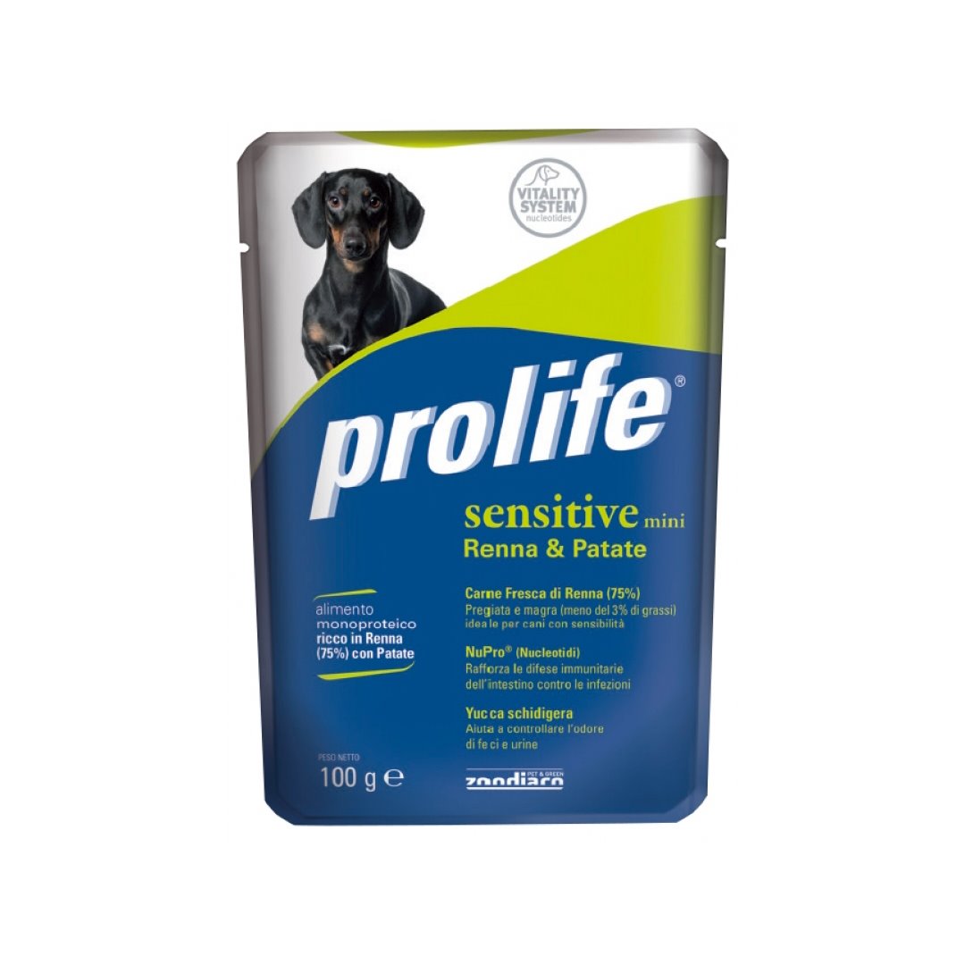 CIBO PER CANI ADULTI MINI SENSIBILI RENNA E PATATE 100 GR Cibo per Cani PROLIFE