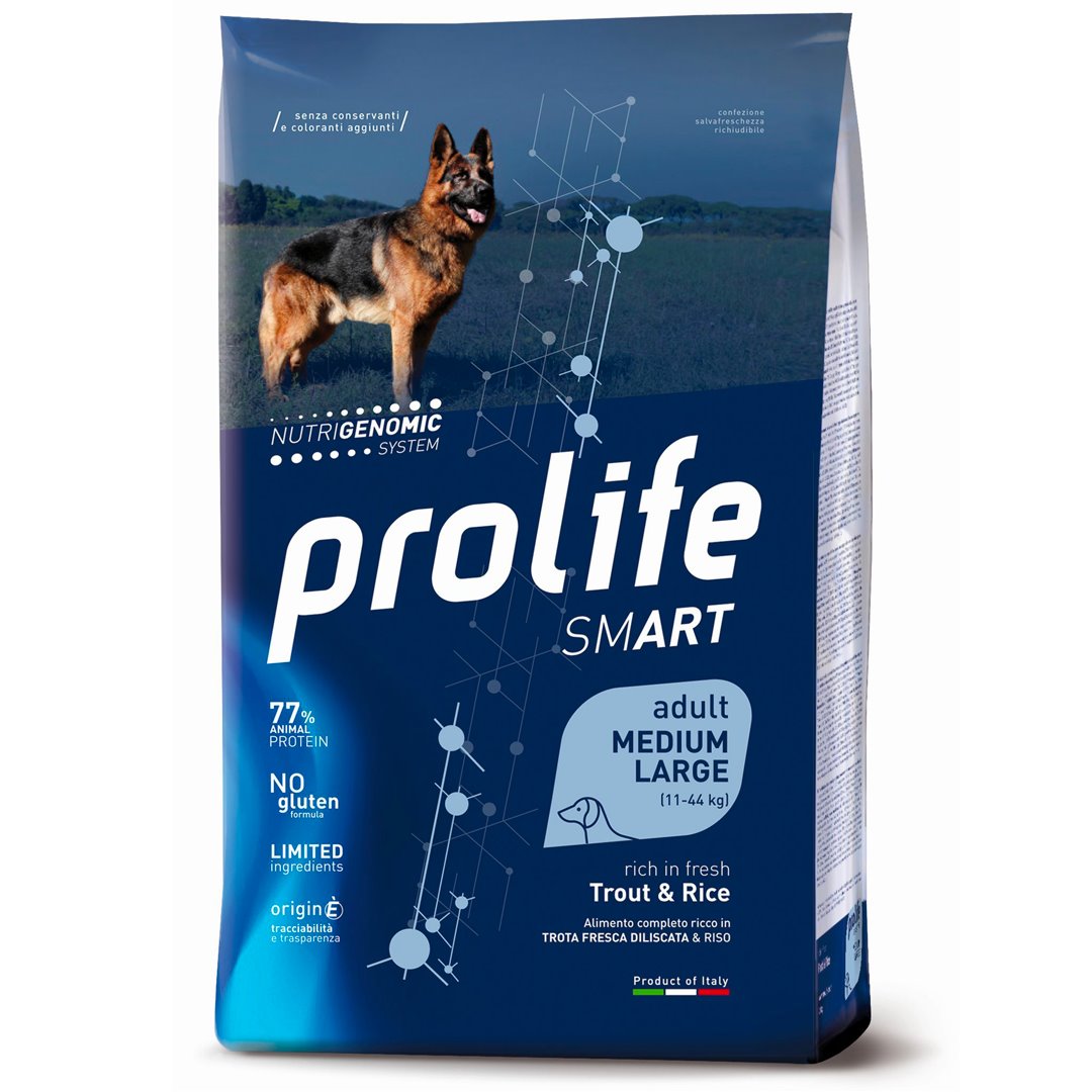 CIBO PER CANI MEDIUM TROTA & RISO 12 KG Cibo per Cani PROLIFE