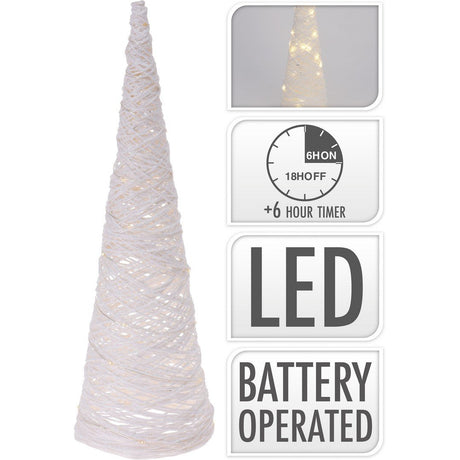 Cono Luminoso LED Bianco Caldo filo Bianco Glitter. Uso INTERNO Decorazioni Luminose KOOPMAN