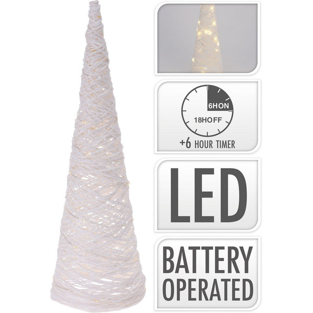 Cono Luminoso LED Bianco Caldo filo Bianco Glitter. Uso INTERNO Decorazioni Luminose KOOPMAN