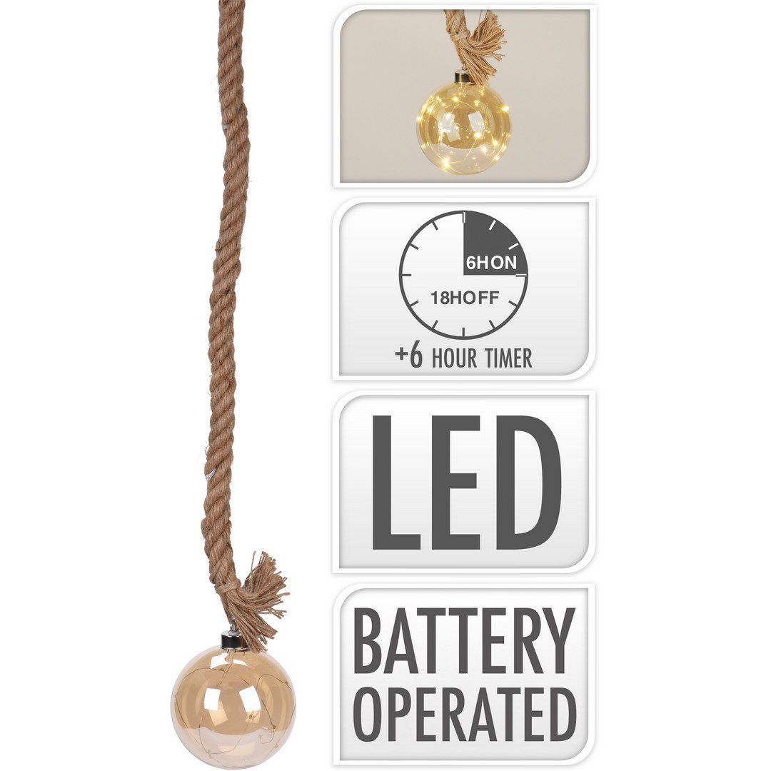 Corda con Sfera Luminosa Vetro Ambra Uso INTERNO Luci a Batteria KOOPMAN