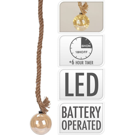 Corda con Sfera Luminosa Vetro Ambra Uso INTERNO Luci a Batteria KOOPMAN