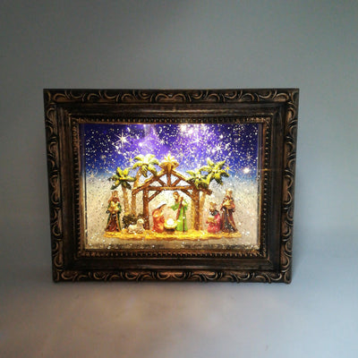Cornice con Glitter in movimento e LED con Natività Decorazioni Luminose Garden Team