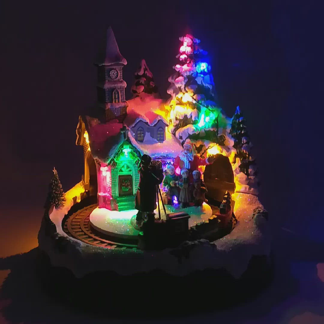 Miniatura con Trenino che gira - Villaggio di Natale con treno