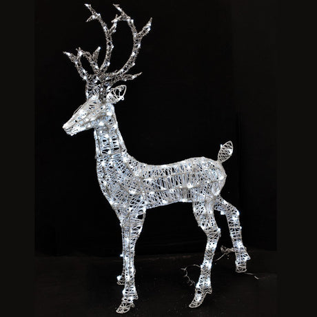 Decorazione Luminosa Natalizia Cervo in piedi Bianco Alto 100 cm Renne Luminose PREQU