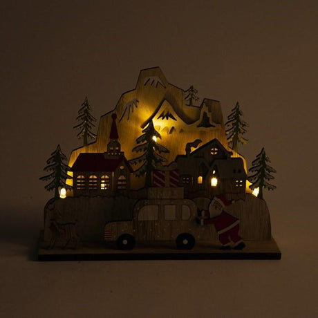 Decorazione Scena Natale con Led 22,5X7X17H in Legno Decorazioni Luminose Garden Team