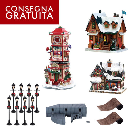 Edifici Illuminati Presepe Lemax a Led Starter Kit Set da 8 Pezzi