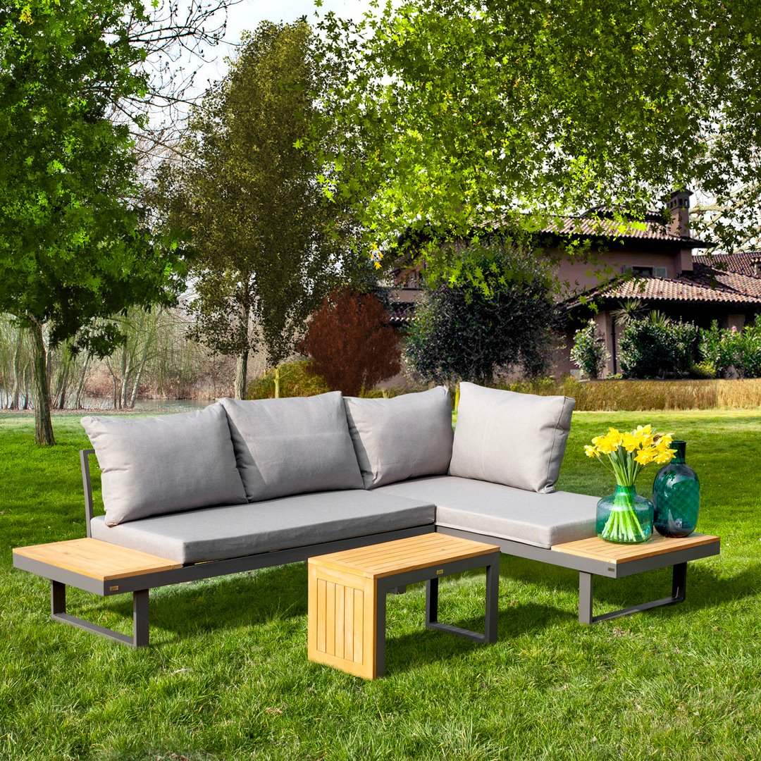 SET SALOTTO DA GIARDINO DIVANI E TAVOLINO ESCAPE GRIGIO Salotto da Giardino Garden Team