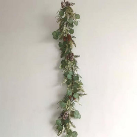 Garland 150CM Pino-Eucalipto-Pigne Innevato Festone Pino Natale Garden Team