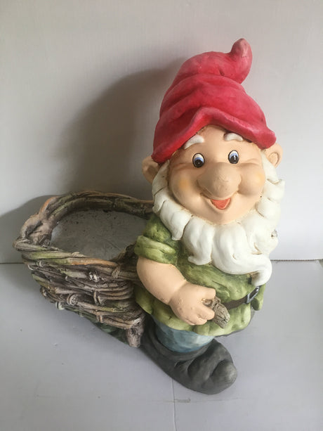 GNOMO CON CARRIOLA 34X20,5XH38,5CM Animaletti in magnesite Garden Team