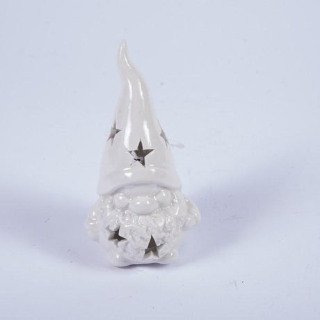 Gnomo con LED H13,5CM in Porcellana Bianca Decorazioni Luminose Garden Team
