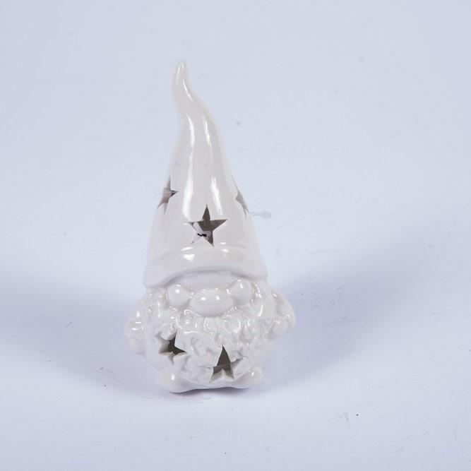Gnomo con LED H13,5CM in Porcellana Bianca Decorazioni Luminose Garden Team