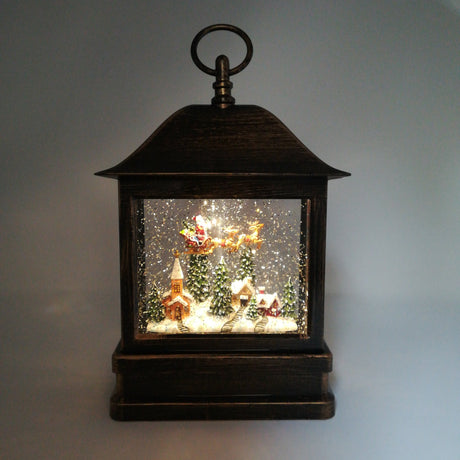 Lanterna con Glitter in movimento e LED con Slitta di Babbo Natale Decorazioni Luminose Garden Team