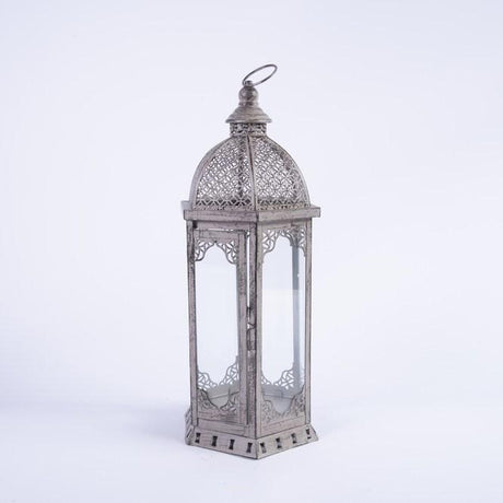 Lanterna Esagonale in Metallo Grigio 22X19X50H Lanterne Garden Team