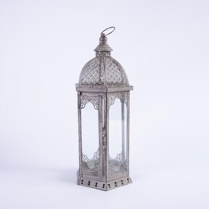 Lanterna Esagonale in Metallo Grigio 22X19X50H Lanterne Garden Team