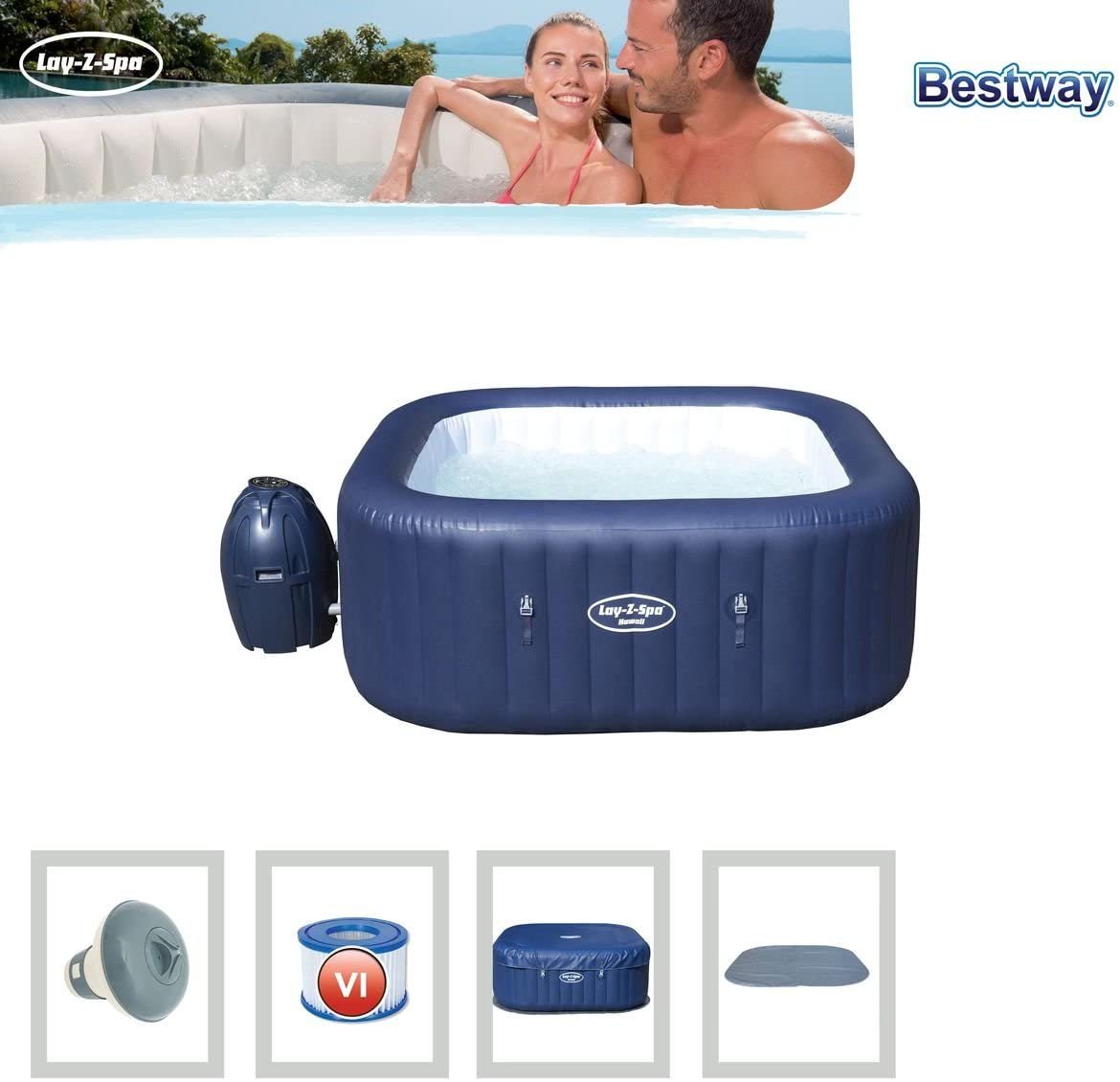 LAY-Z-SPA HAWAII 180X180X71CM 4/6 PERSONE 54154 Piscine Bestway BESTWAY