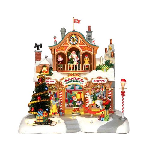Santa's Worskshop (cod. 35558) - Negozio di Babbo Natale Lemax con personaggi in movimento, musica e luci