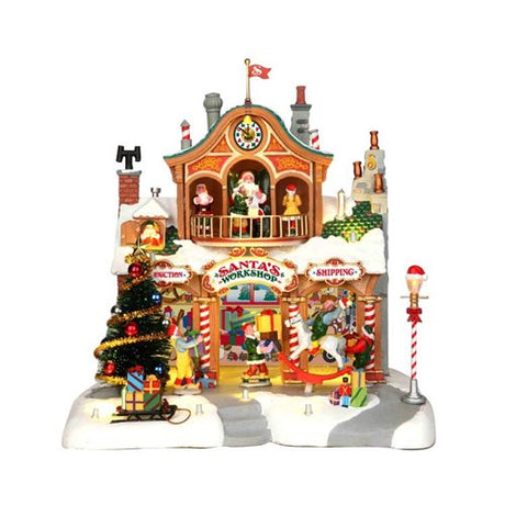 Santa's Worskshop (cod. 35558) - Negozio di Babbo Natale Lemax con personaggi in movimento, musica e luci