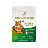 Lettiera per gatti Happy Eco Clean, agglomerante vegetale super assorbente con controllo odori.