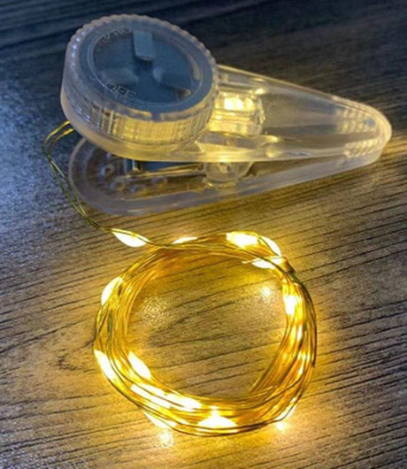Molletta con Filo Metal 20LED Batteria Uso INTERNO Luci a Batteria Garden Team