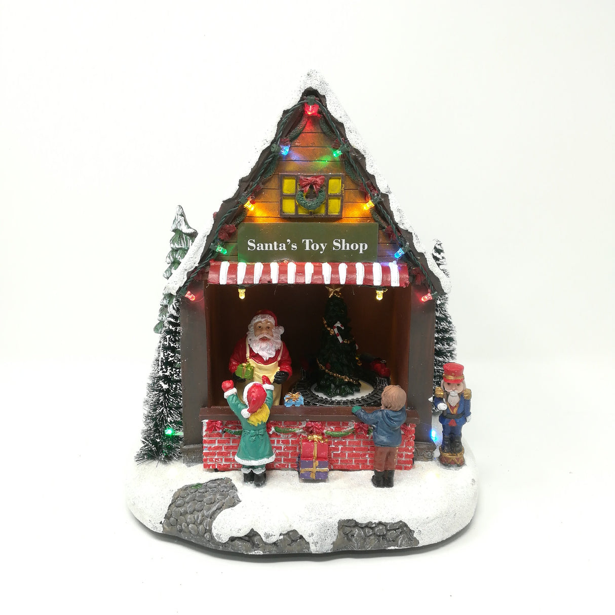 Negozio di Giocattoli di Babbo Natale con Treno che Gira a Batteria Paesaggi e Scene Natalizie Garden Team