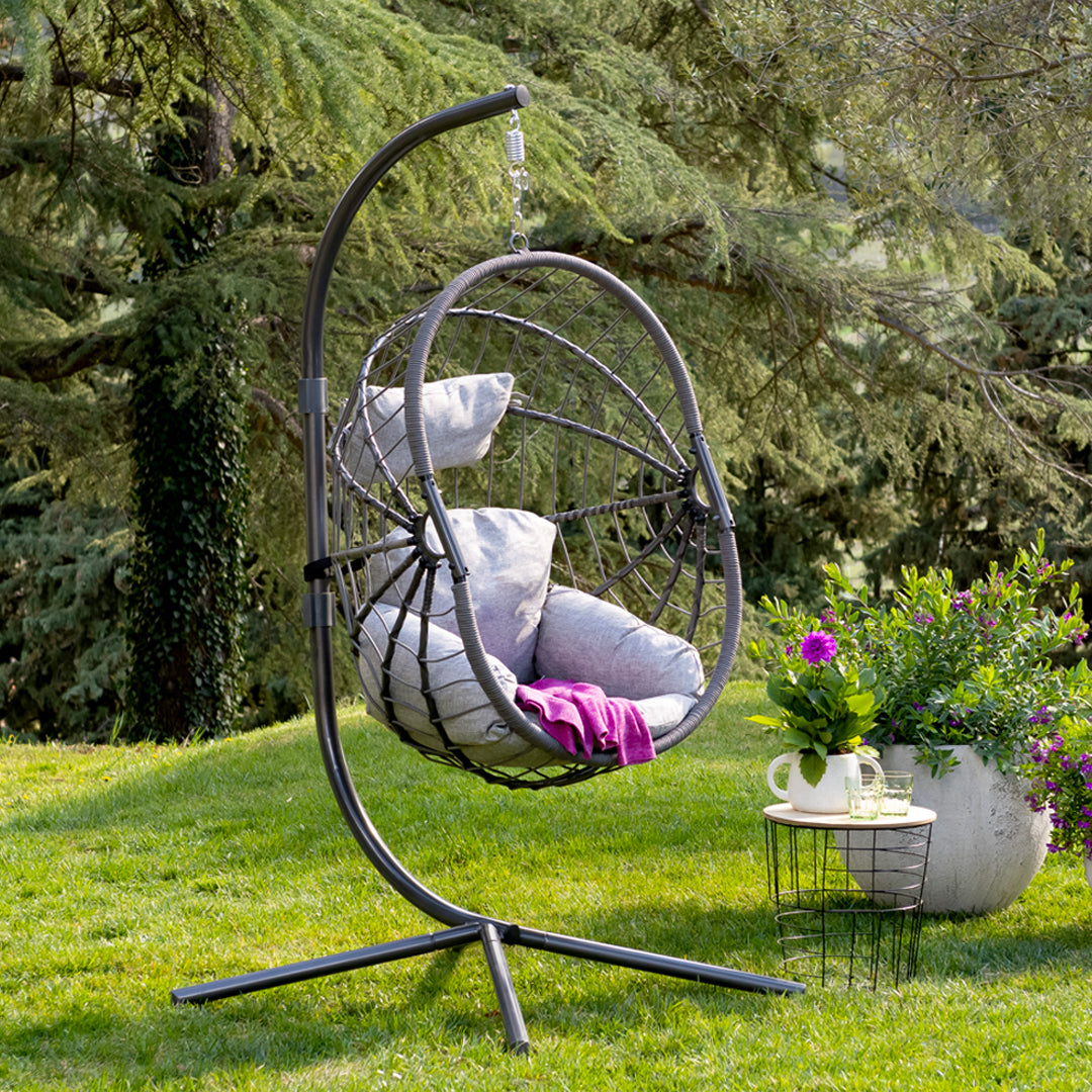 Moon - Poltrona sospesa da giardino grigio antracite con cuscini – BIA Home  & Garden