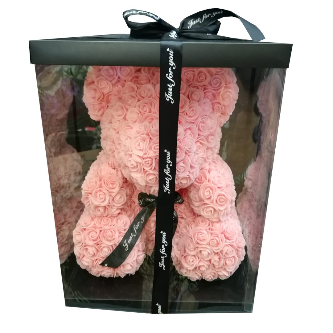 Orsetto di rose in foam grande colore salmone in confezione regalo