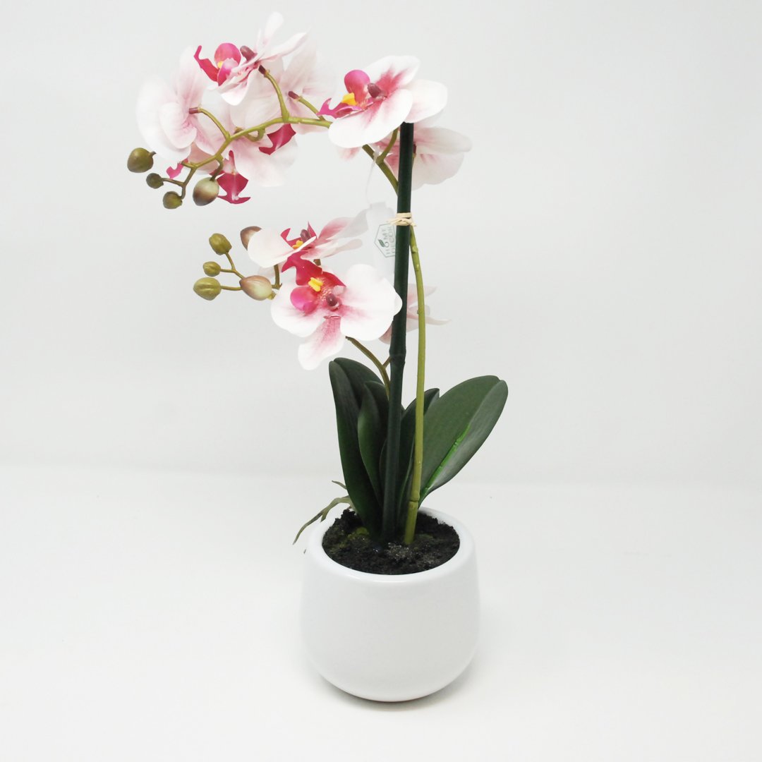 Pianta Artificiale Orchidea Rosa in Vaso H35 Piante Finte Garden Team