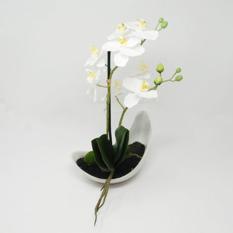 Pianta Artificiale Phalaenopsis Bianco in Vaso Bianco H33
