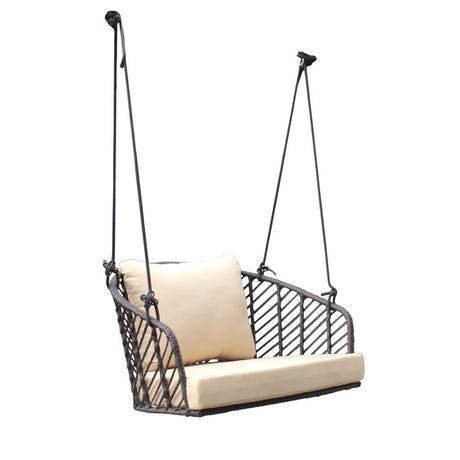 Poltrona sospesa grigia con cuscini beige Dondoli Garden Team