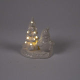 Pupazzo di Neve con Albero LED H11CM in Porcellana Bianca Decorazioni Luminose Garden Team