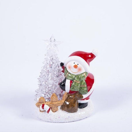 Pupazzo di Neve con Albero LED H15Cm Decorazioni Luminose Garden Team