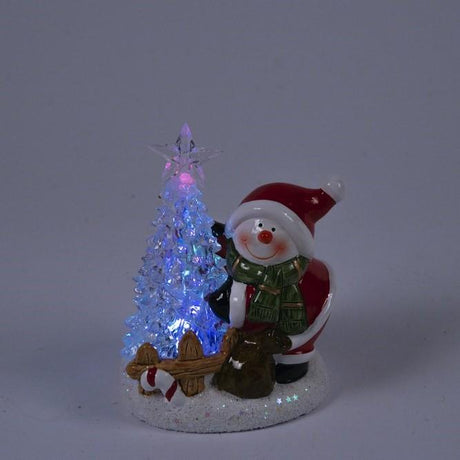 Pupazzo di Neve con Albero LED H15Cm Decorazioni Luminose Garden Team