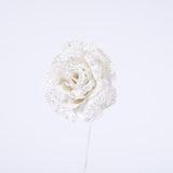 Ramo Rosa Aperta 61CM Senza Foglie in Velluto Bianco con Glitter Fiori Natalizi Garden Team