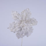 Ramo Stella di Natale Bianca 66CM senza Foglie in Velluto con Glitter Fiori Natalizi Garden Team