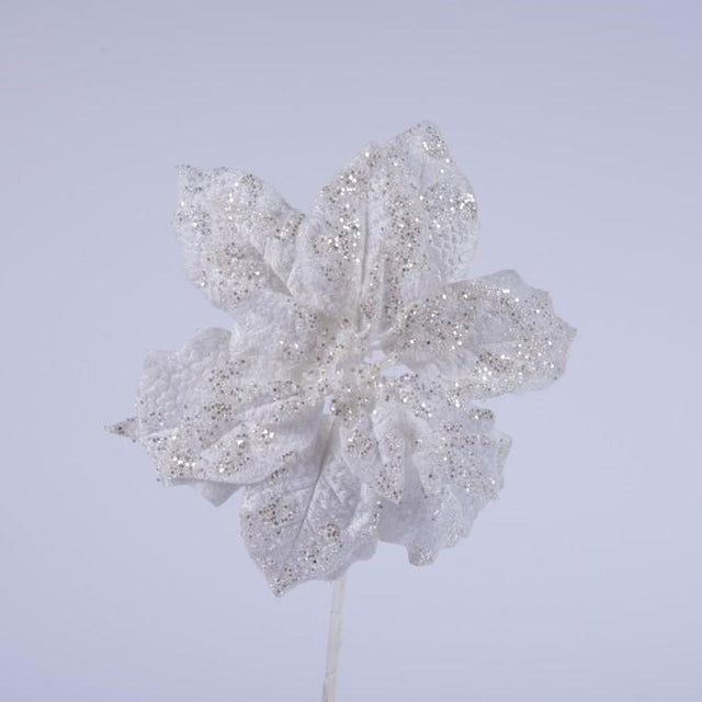 Ramo Stella di Natale Bianca 66CM senza Foglie in Velluto con Glitter Fiori Natalizi Garden Team