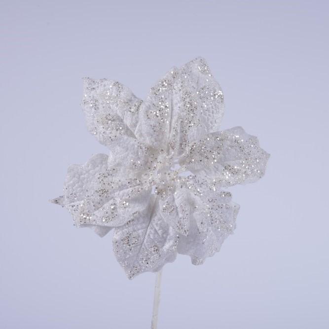 Ramo Stella di Natale Bianca 66CM senza Foglie in Velluto con Glitter Fiori Natalizi Garden Team