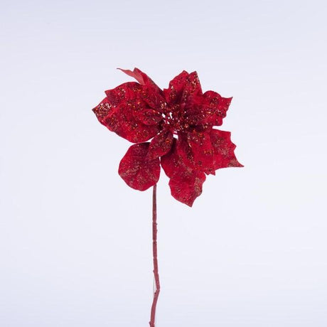 Ramo Stella di Natale Rossa 66CM senza Foglie in Velluto con Glitter Fiori Natalizi Garden Team