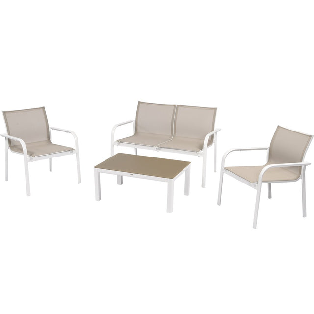 SALOTTINO OLIVER ALLUMINIO BIANCO TEXTILENE KHAKI Salotto da Giardino Garden Team