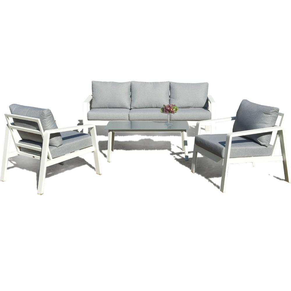SALOTTO WELCOME ALLUMINIO BIANCO CON CUSCINI GRIGI Salotto da Giardino Garden Team