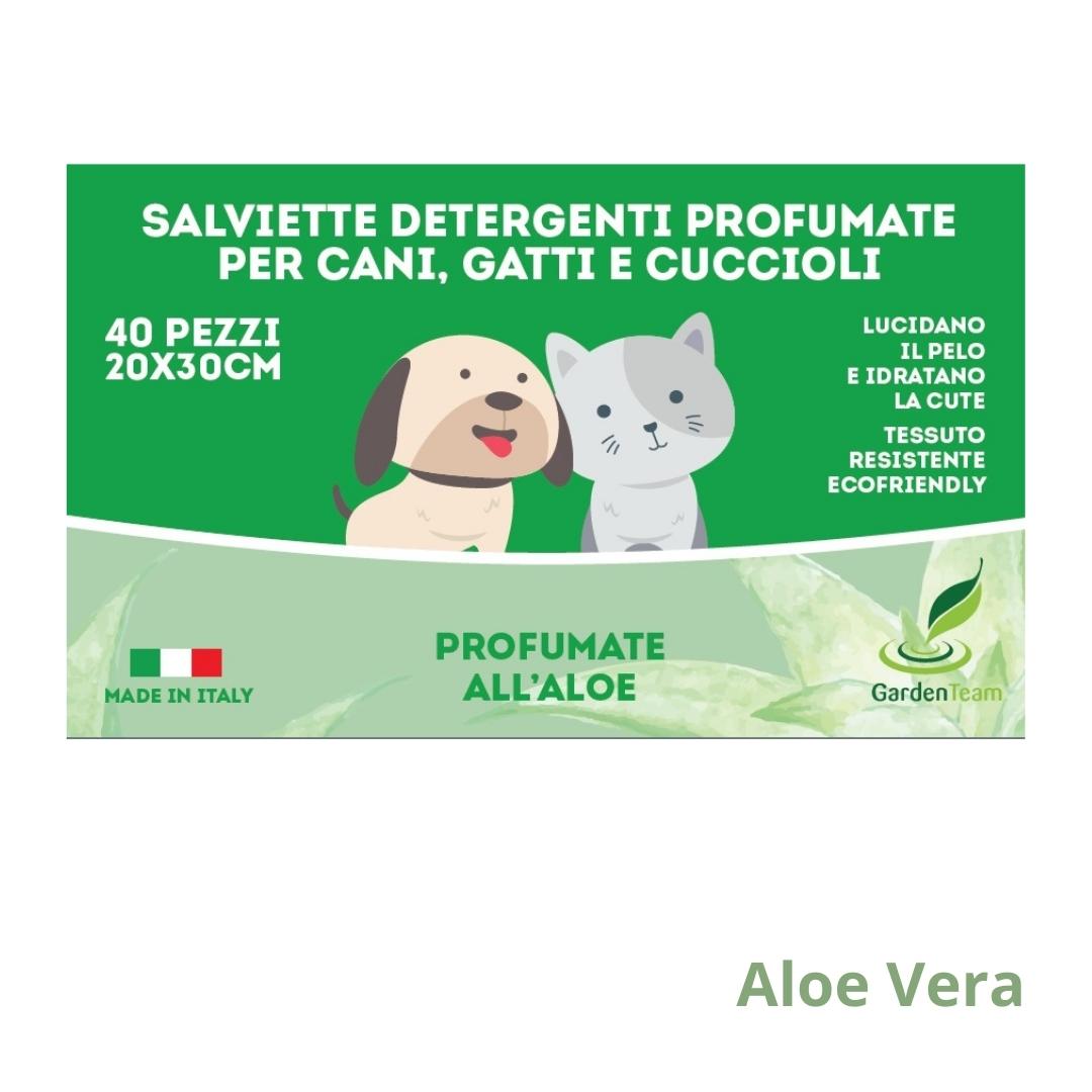 Salviette igieniche per cani, gatti e cuccioli profumate all'aloe.