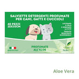Salviette igieniche per cani, gatti e cuccioli profumate all'aloe.