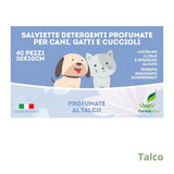 Salviette igieniche per cani, gatti e cuccioli profumate al talco.