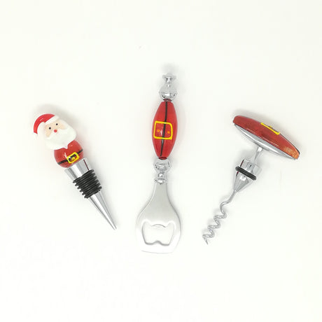 Set 3 pz Apribottiglie e Tappo Decoro Babbo Natale Casalinghi Natalizi Garden Team