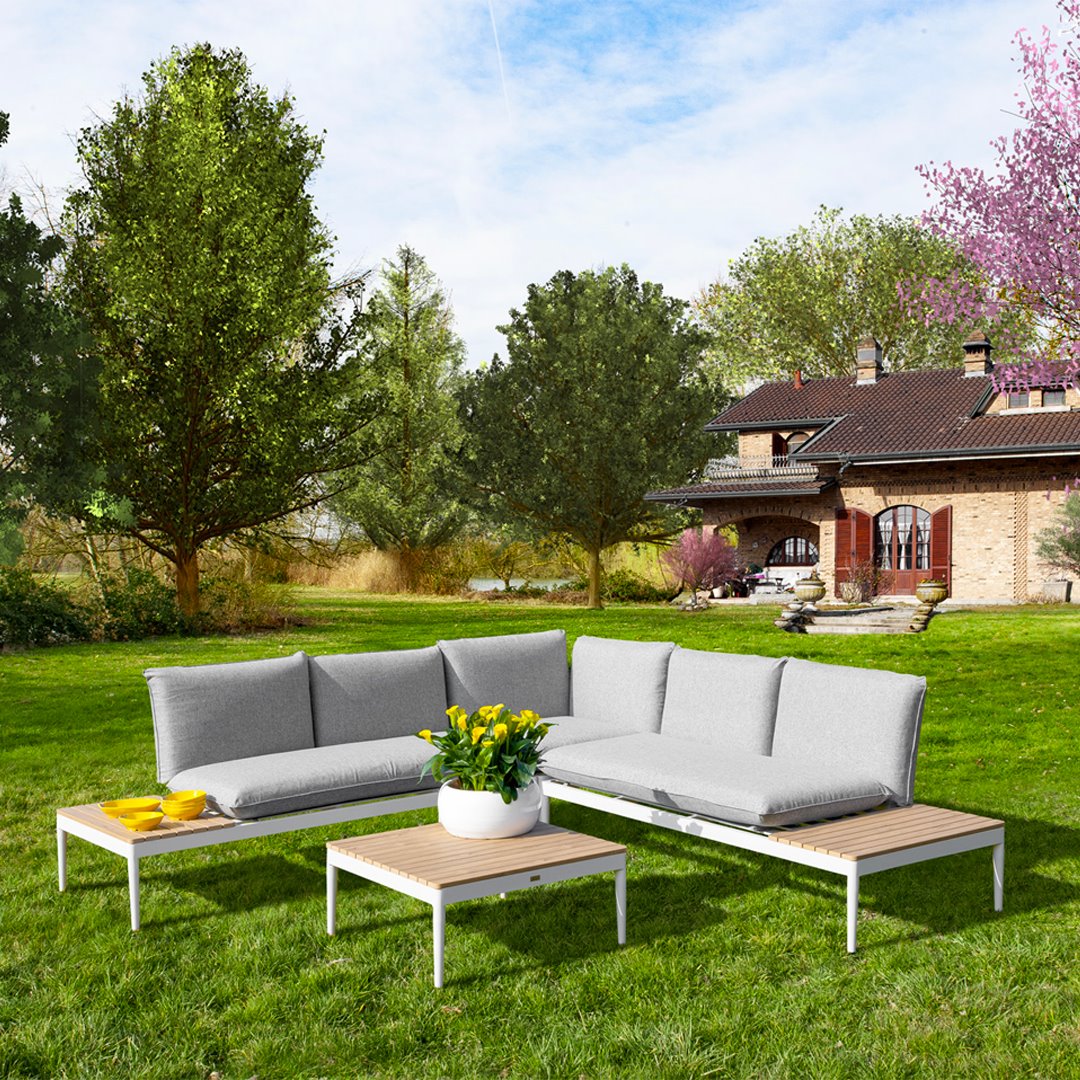 SET SALOTTO DA GIARDINO DIVANI E TAVOLINO PANAREA BIANCO E GRIGIO Salotto da Giardino Garden Team