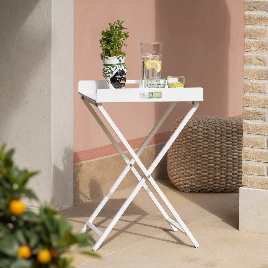 Tavolino vassoio pieghevole in alluminio bianco Accessori Sdraio Garden Team