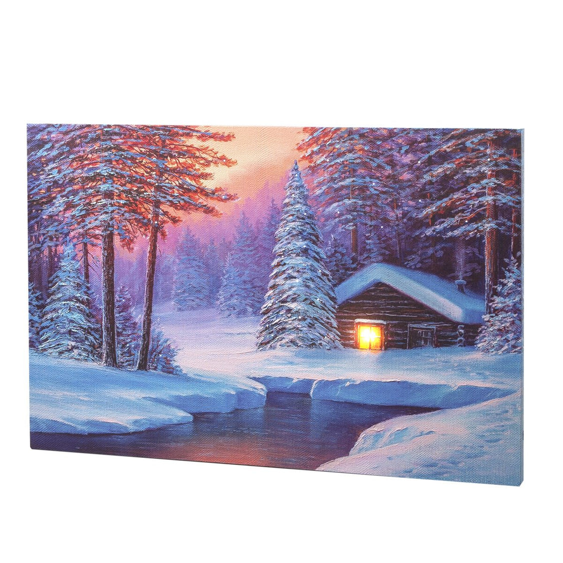 Tela Luminosa 2 LED 40 Fibre Ottiche 60x40 Baita nel Bosco Quadro a led Garden Team