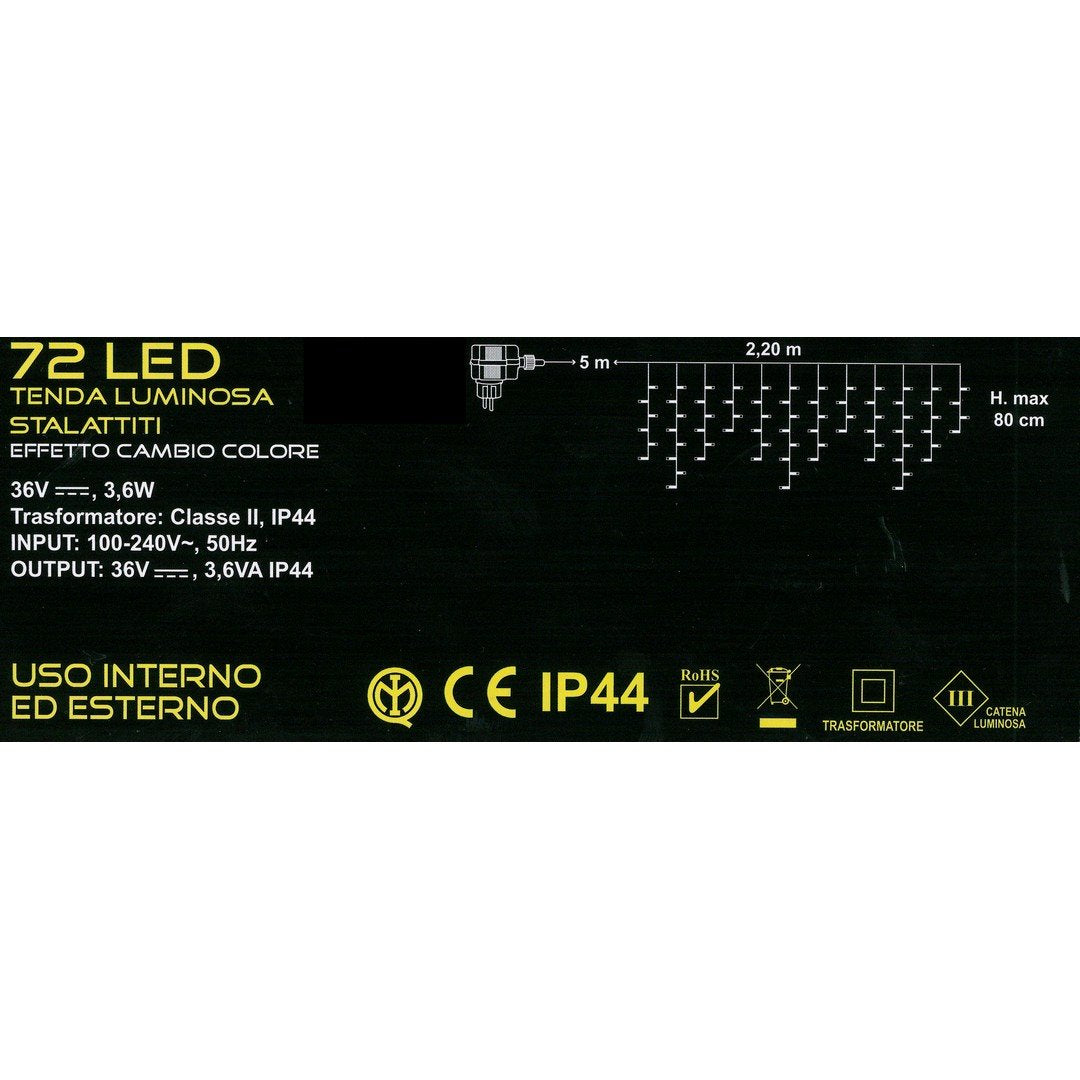 Tenda Luminosa Natalizia Stalattiti 72 Led Fusion