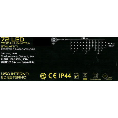 Tenda Luminosa Natalizia Stalattiti 72 Led Fusion