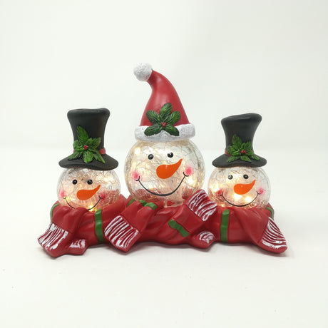 Tris Teste Pupazzo di Neve con LED 23X10X15,5CM Decorazioni Luminose Garden Team